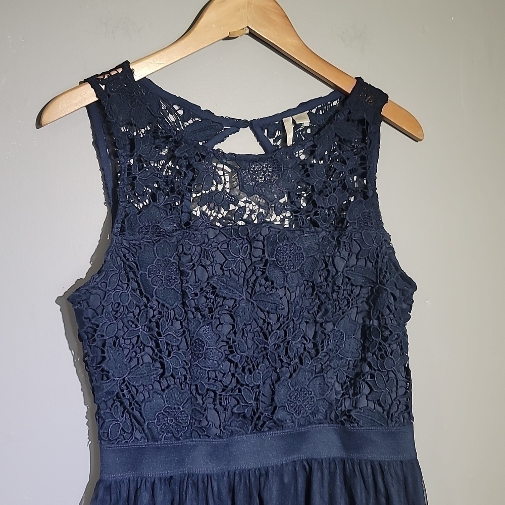 LC Lauren Conrad Crochet Lace Navy Floral Embroidered Tulle Mini Dress